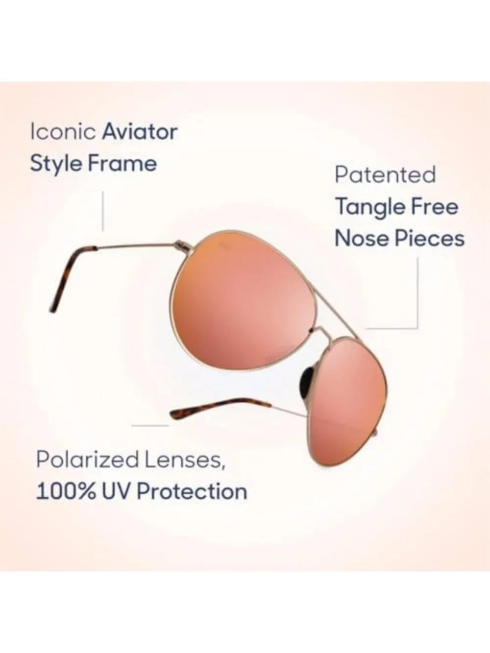 Polarized Women's Aviator Sunglasses - Tangle-Free, UV Protection, Stylish